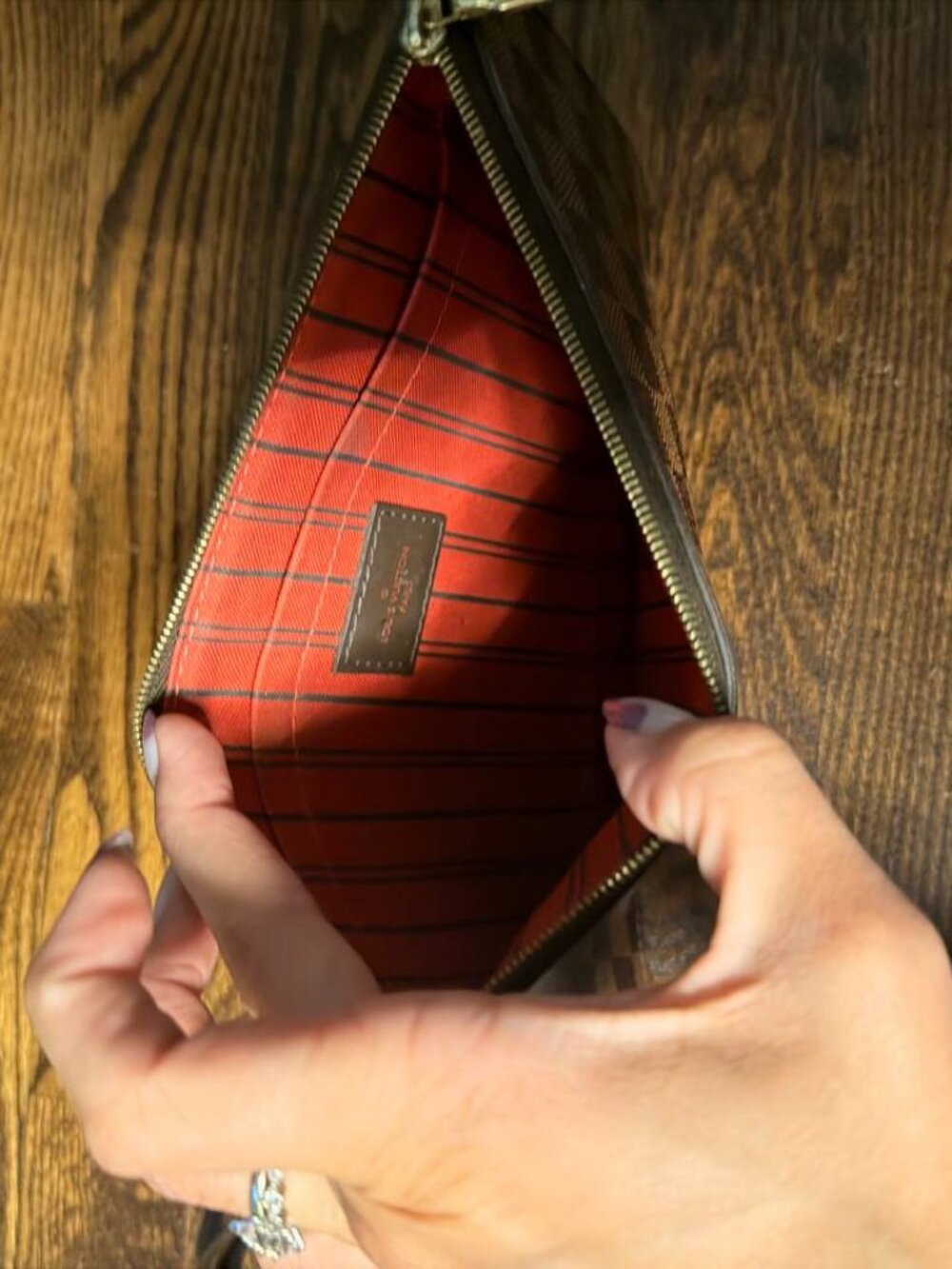 Louis Vuitton Damier Ebene Red Wristlet Clutch - Picture 6 of 6
